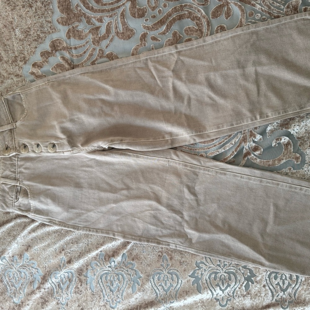 Zara size 0 beige button fly wide leg cropped jeans marine style